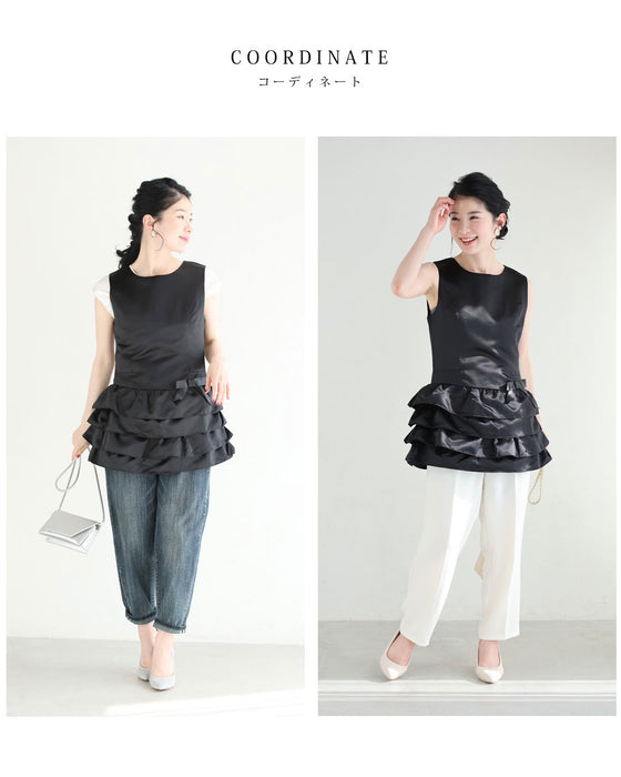 リボンを添えた重なるフリルチュニック