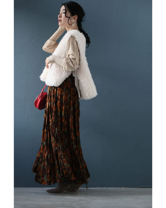 くしゅっと可愛いクリンクル加工の花柄ロングスカート