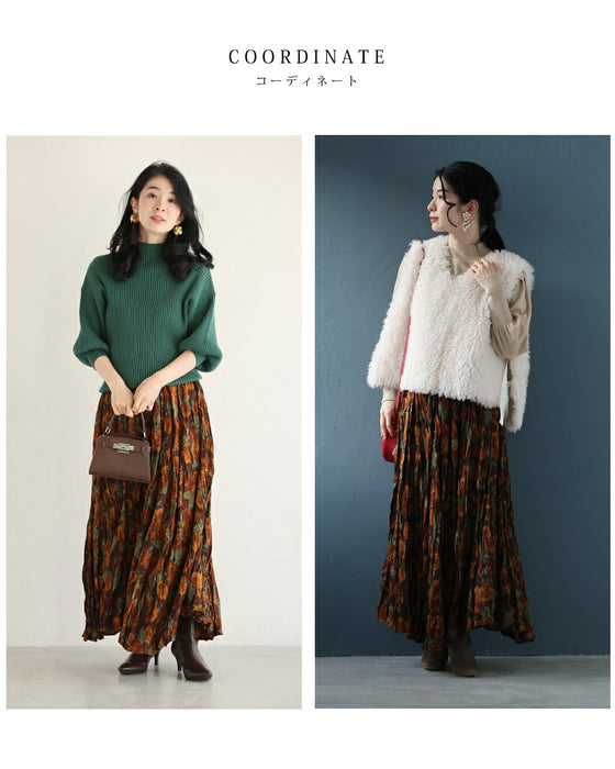 くしゅっと可愛いクリンクル加工の花柄ロングスカート