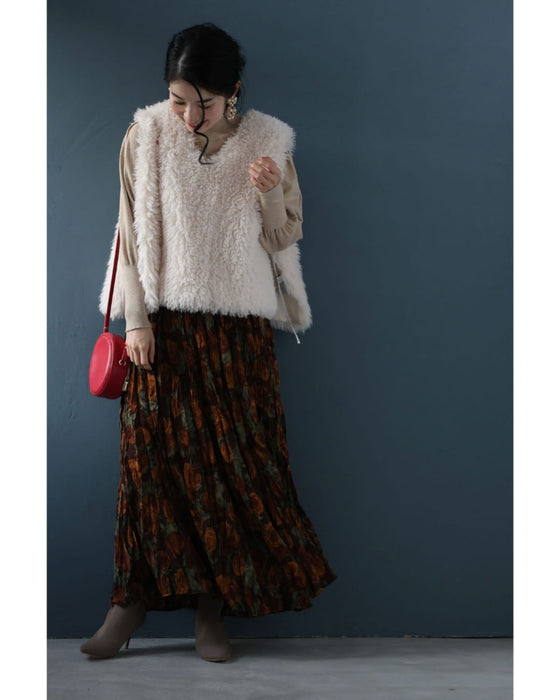 くしゅっと可愛いクリンクル加工の花柄ロングスカート