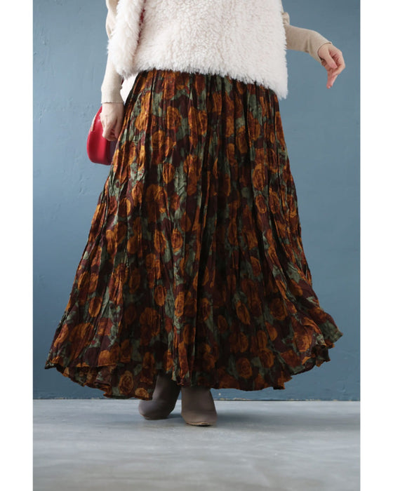 くしゅっと可愛いクリンクル加工の花柄ロングスカート