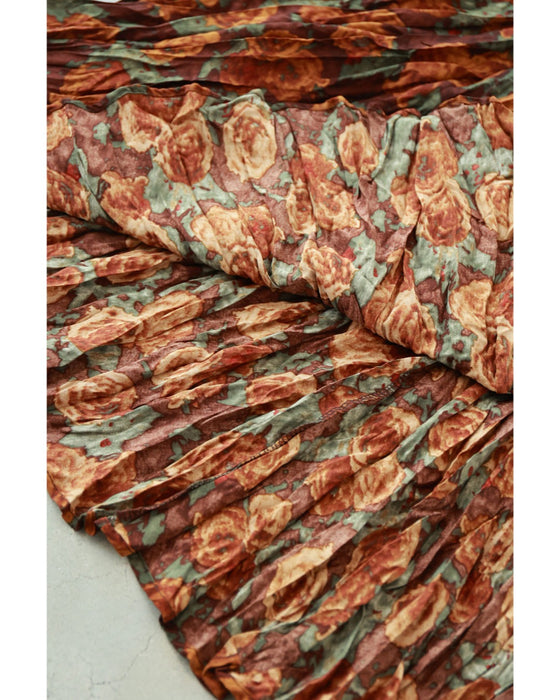 くしゅっと可愛いクリンクル加工の花柄ロングスカート