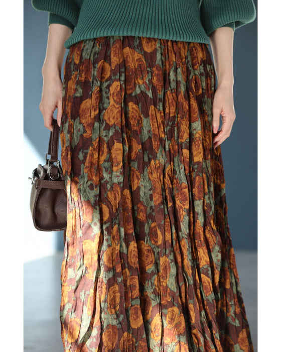 くしゅっと可愛いクリンクル加工の花柄ロングスカート