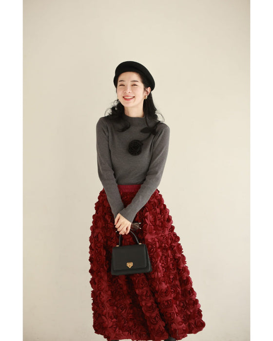 【予約商品】私に寄り添う1輪の花リブカットソートップス