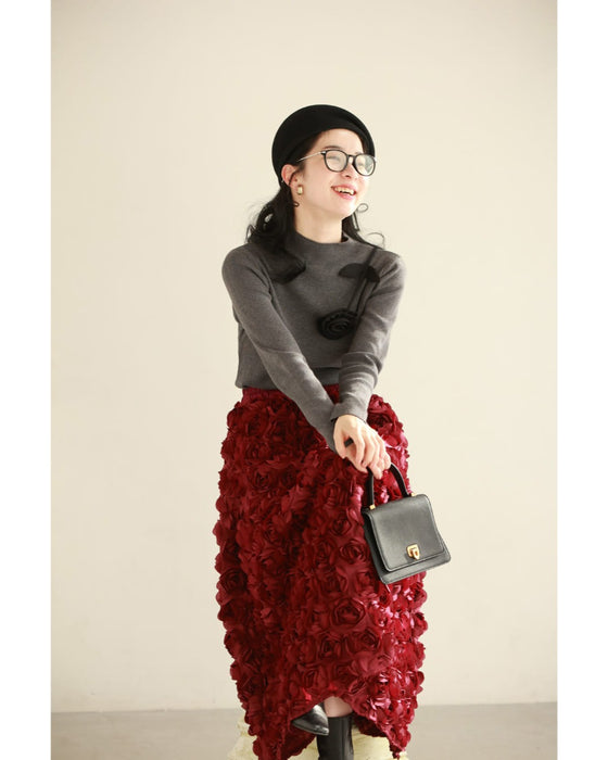 【予約商品】私に寄り添う1輪の花リブカットソートップス