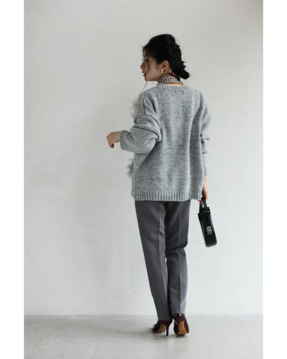 満開の花コサージュニットプルオーバートップス