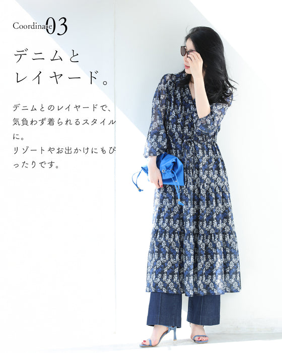 揺らめく花のシフォンワンピース