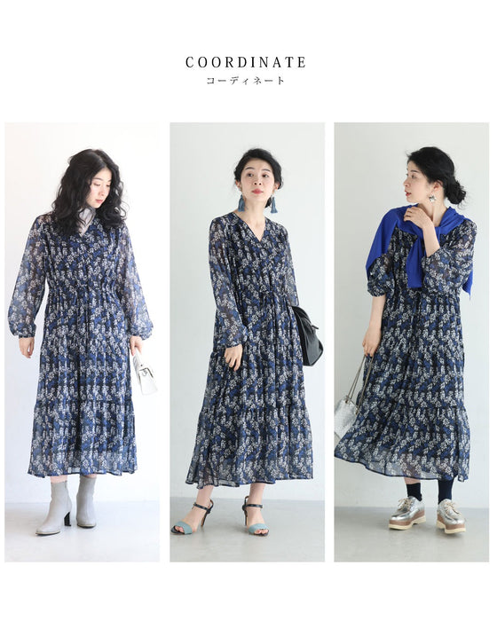 揺らめくように連なる花のシフォンミディアムワンピース