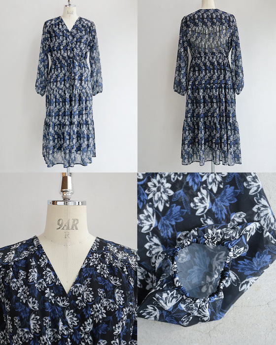揺らめく花のシフォンワンピース