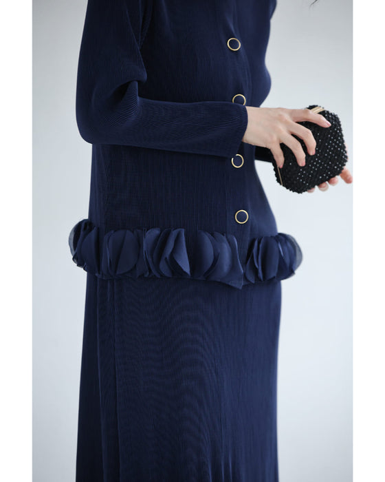 【予約商品】花びら裾のプリーツカーディガンとワンピース2点セット【set】