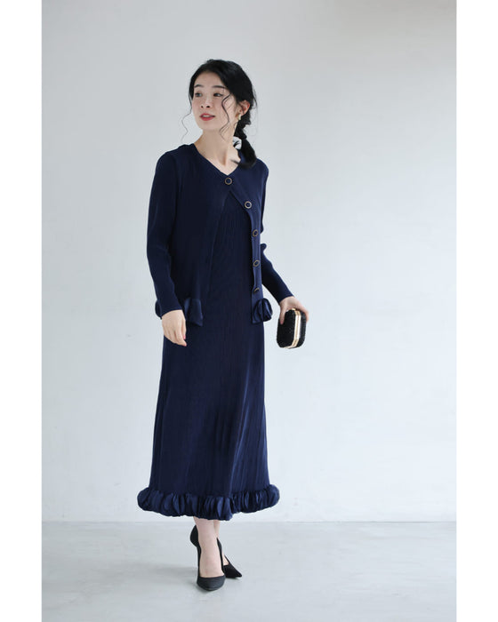 花びら裾のプリーツカーディガンとワンピース2点セット【set】 – ONE