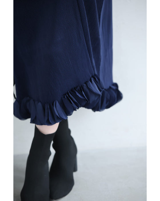 【予約商品】花びら裾のプリーツカーディガンとワンピース2点セット【set】