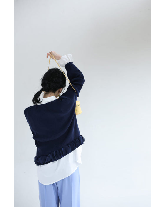 【予約商品】花びら裾のプリーツカーディガンとワンピース2点セット【set】