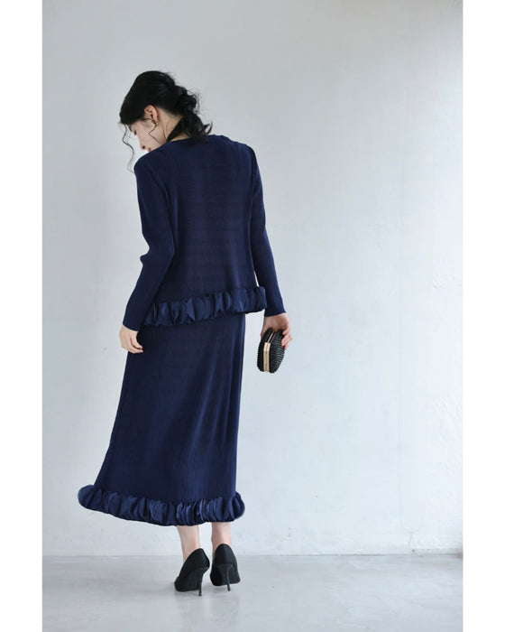 【予約商品】花びら裾のプリーツカーディガンとワンピース2点セット【set】