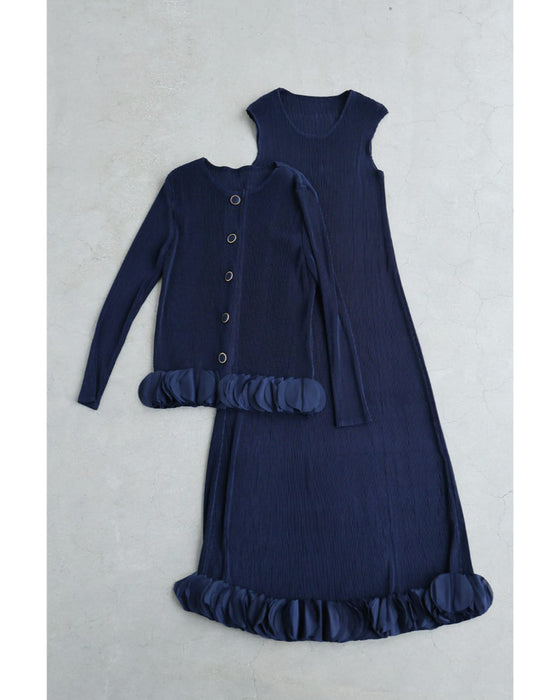 【予約商品】花びら裾のプリーツカーディガンとワンピース2点セット【set】