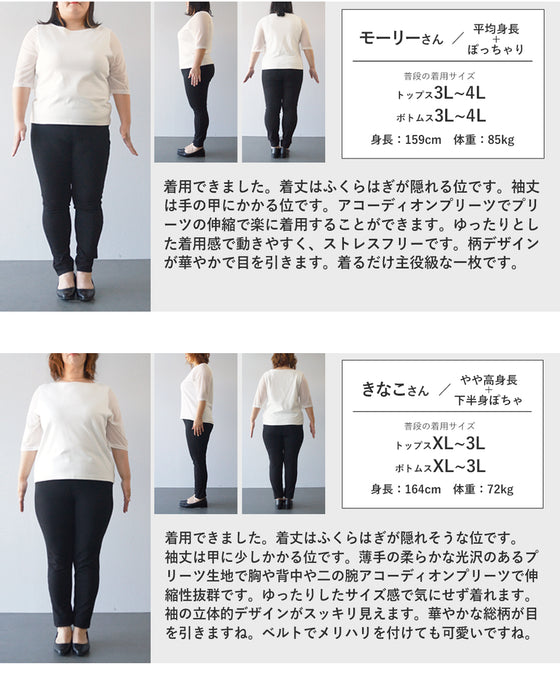 ふんわり変形タック袖の鮮やかな花柄プリーツロングワンピース