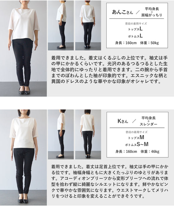 ふんわり変形タック袖の鮮やかな花柄プリーツロングワンピース