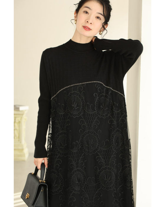 ビジューラインが輝くレースベールミディアムワンピース
