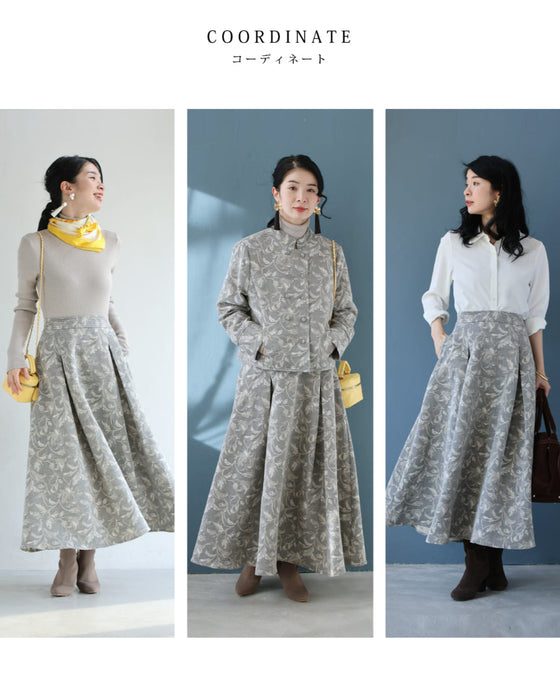 優美な曲線描く花柄ジャガードミディアムスカート