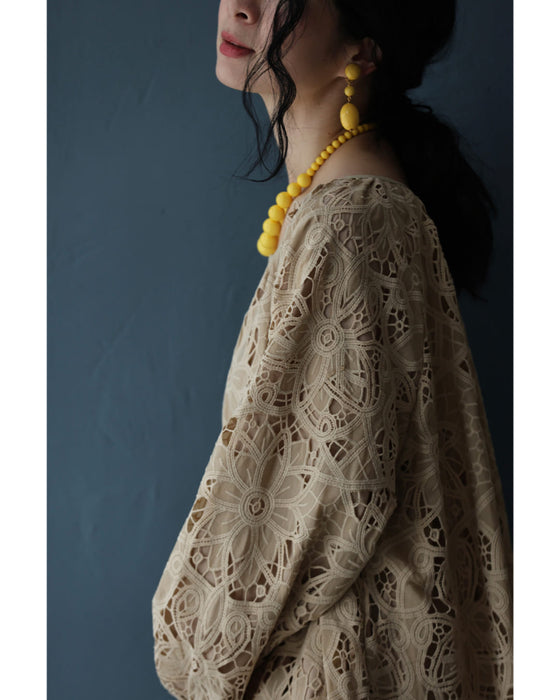 満開の美しさが広がる切り絵レースロングワンピース