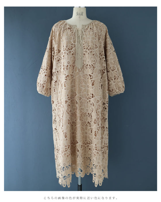 満開の美しさが広がる切り絵レースロングワンピース