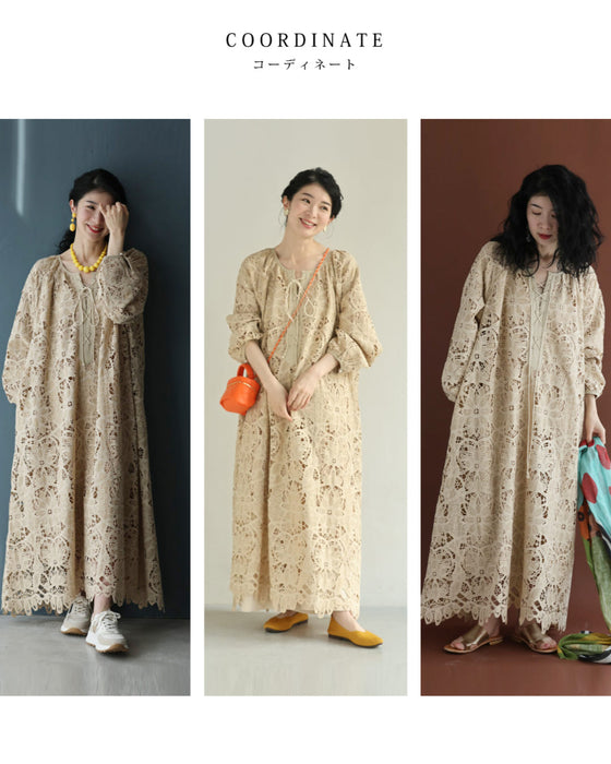 満開の美しさが広がる切り絵レースロングワンピース