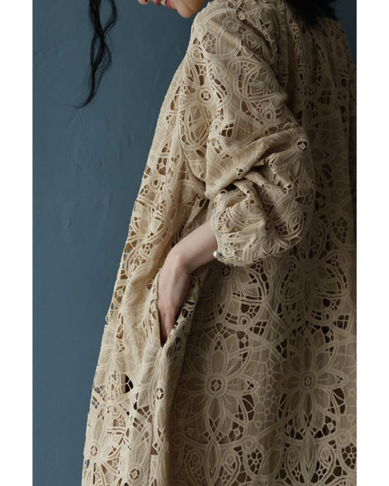 満開の美しさが広がる切り絵レースロングワンピース