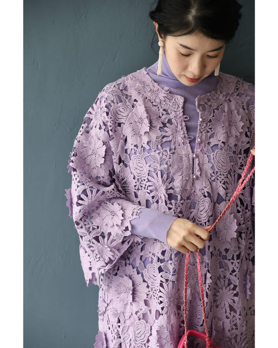 一面に美しさ広がる立体花レースロングワンピース（インナー付き）