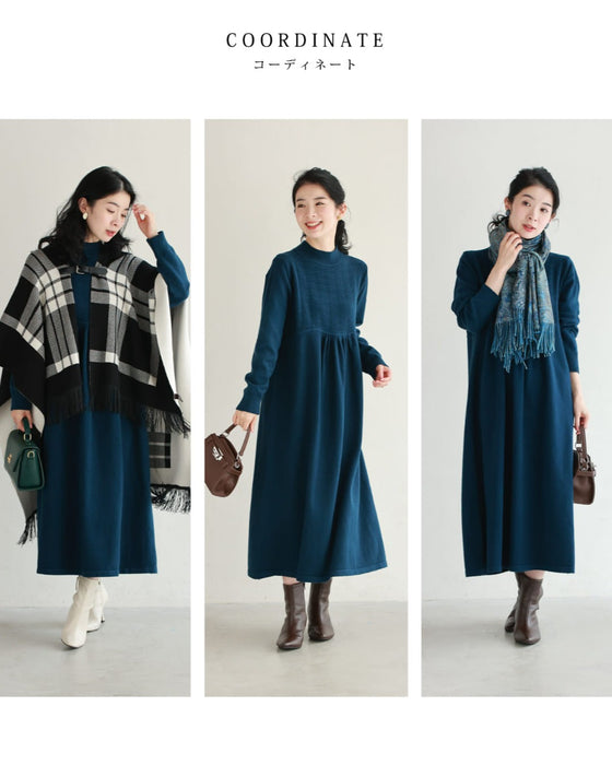 千鳥柄浮かぶウインターカラーニットワンピース