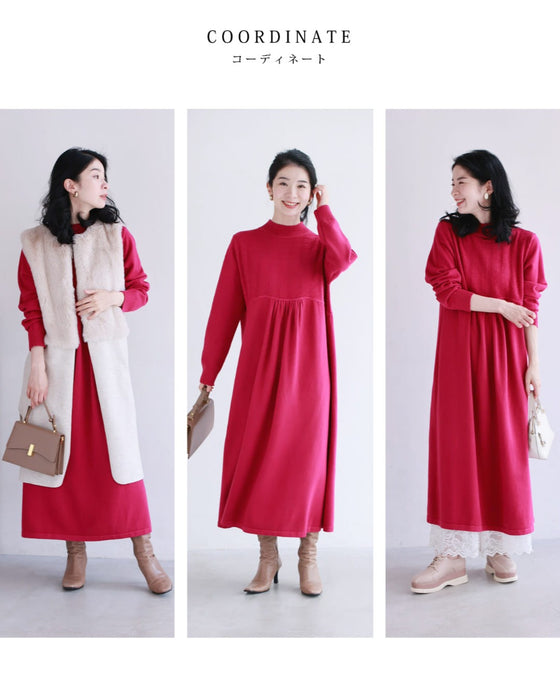 千鳥柄浮かぶウインターカラーニットワンピース