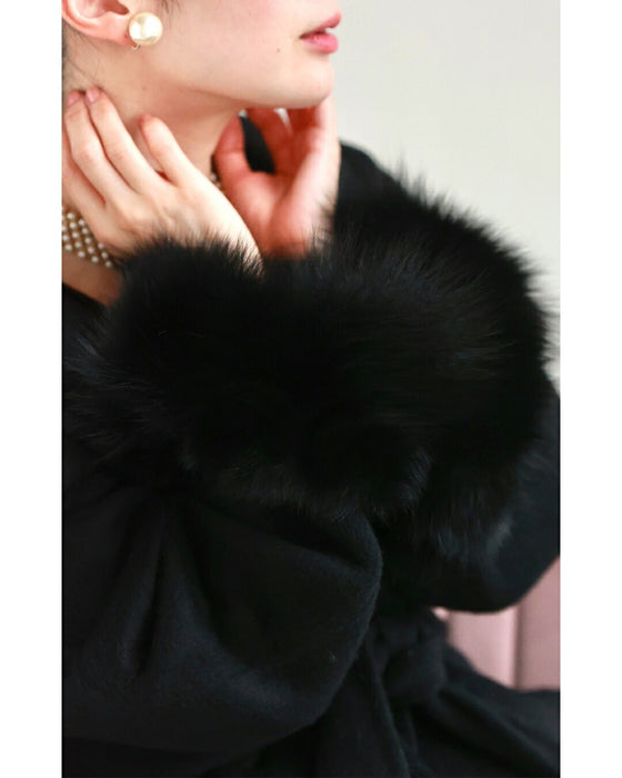 取り外しできるファー袖ウールライクコート（ベルト付き）