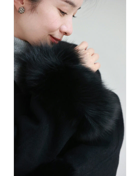 取り外しできるファー袖ウールライクコート（ベルト付き）