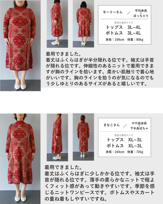 気分高まるオーナメント柄ニットミディアムワンピース
