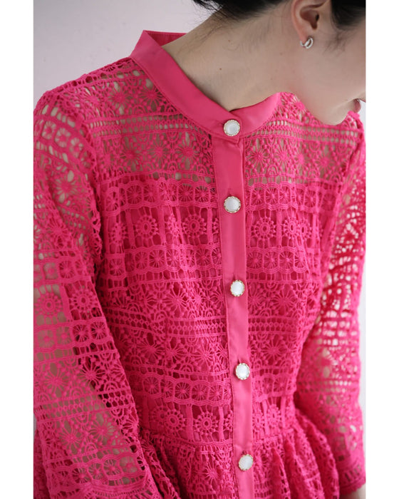 フラワーガーランドの総レースミディアムワンピース（ベルト付き）