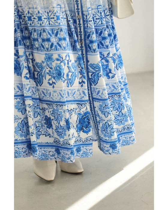 プロヴァンスを旅するロングワンピース（リボン付き）