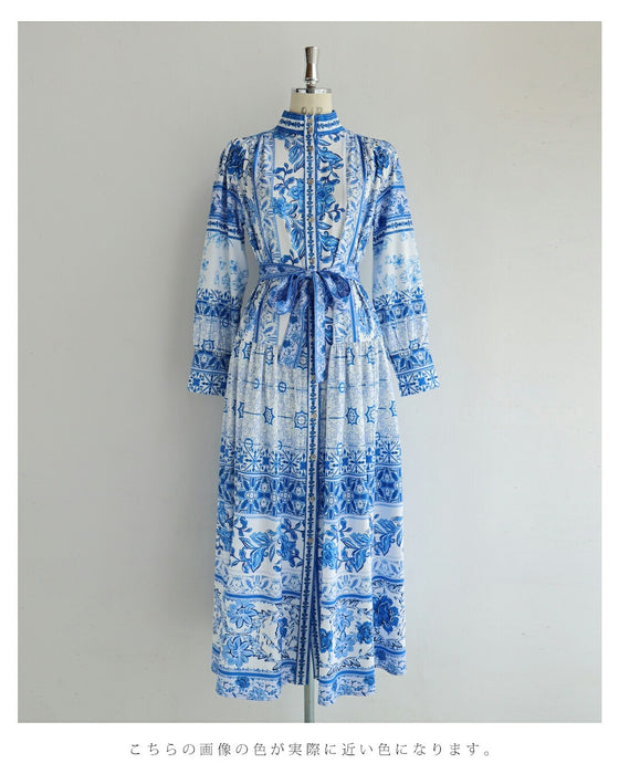 プロヴァンスを旅するロングワンピース（リボン付き）