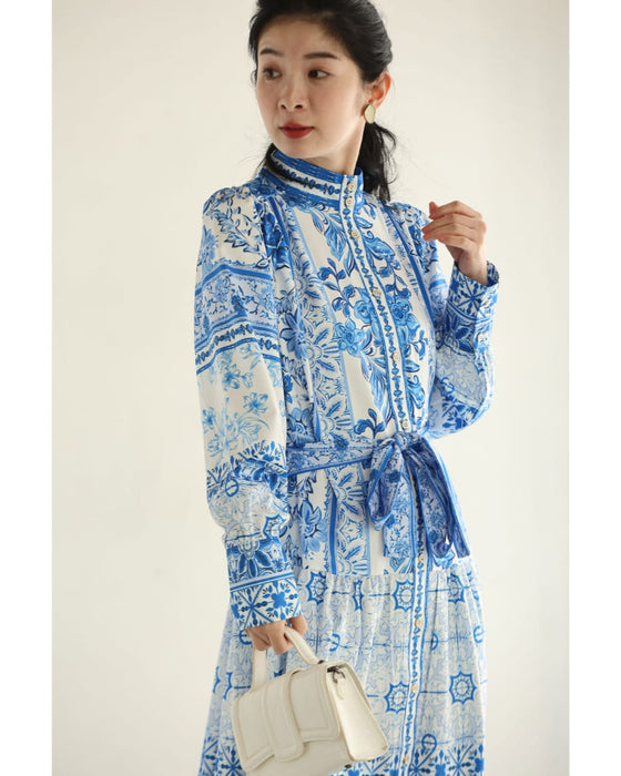 プロヴァンスを旅するロングワンピース（リボン付き）