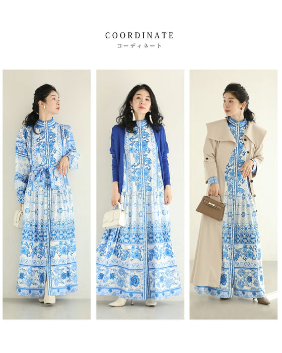 プロヴァンスを旅するロングワンピース（リボン付き）