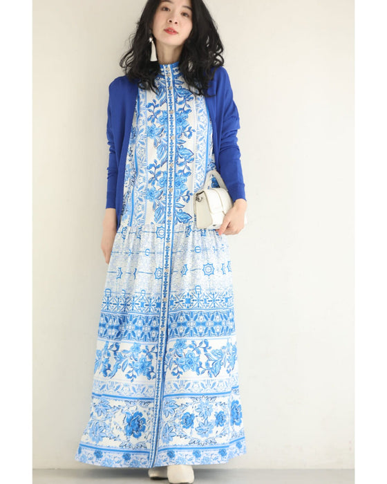 プロヴァンスを旅するロングワンピース（リボン付き）