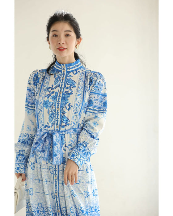 プロヴァンスを旅するロングワンピース（リボン付き）