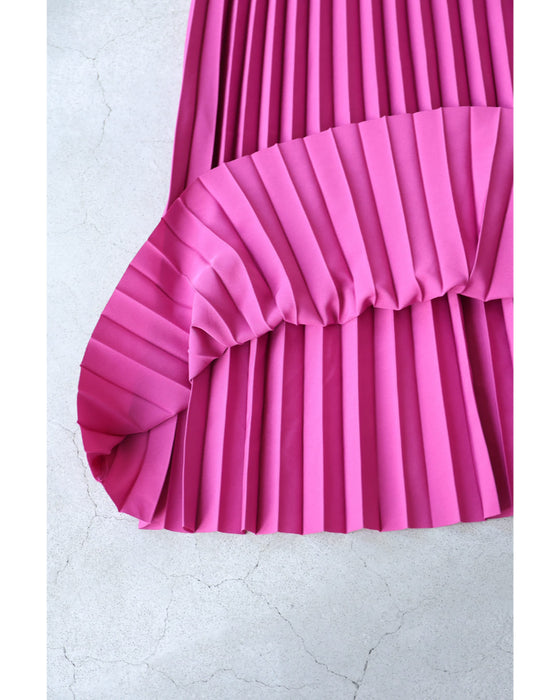 ひらひらサークルデコレーションの切り替えプリーツロングワンピース（リボンベルト付き）