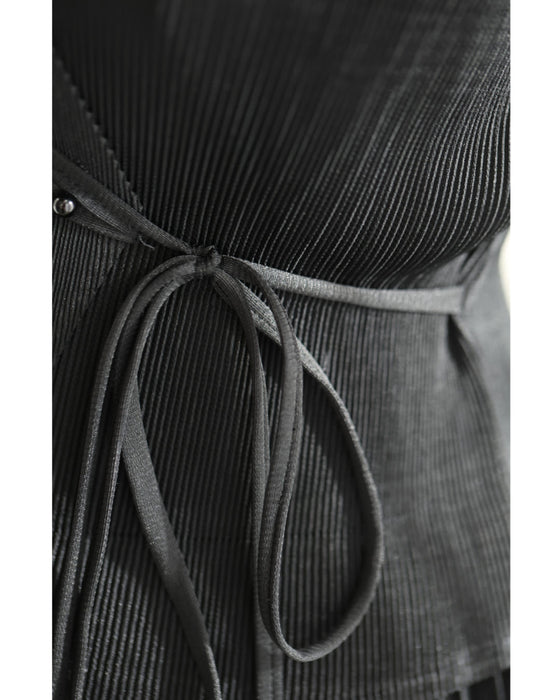 ビジュー花カシュクールのプリーツミディアムワンピース