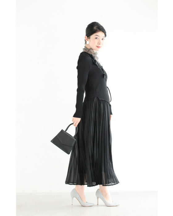 ビジュー花カシュクールのプリーツミディアムワンピース