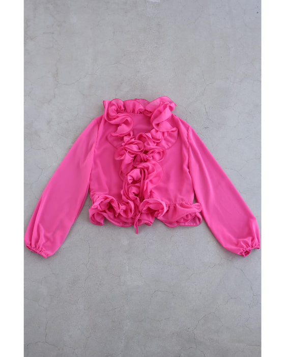 リボンを結ぶフロントの花びらフリルブラウストップス