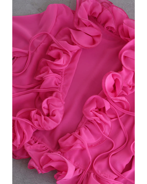 リボンを結ぶフロントの花びらフリルブラウストップス