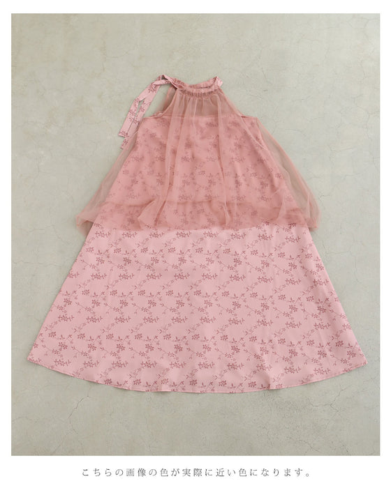 ホルターネックのドッキングベール花柄ロングワンピース