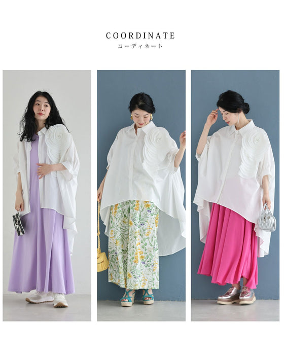 ロゼット風の花咲くフィッシュテールシャツトップス