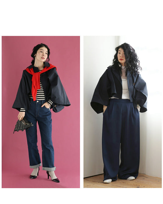 ゆるやかなカーブシルエットのモモンガショートトレンチコート