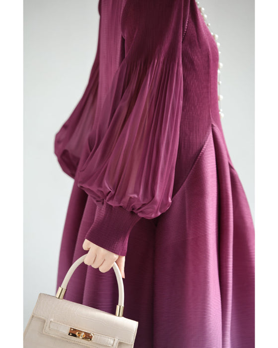 ふんわりシルエットのオーキッドロングワンピース