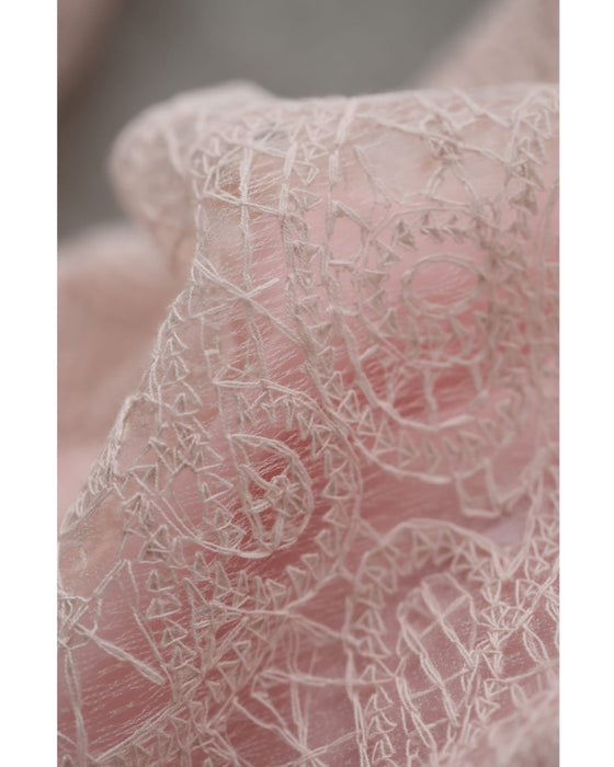 パウダリーピンクの華やぎ刺繍ブラウストップス